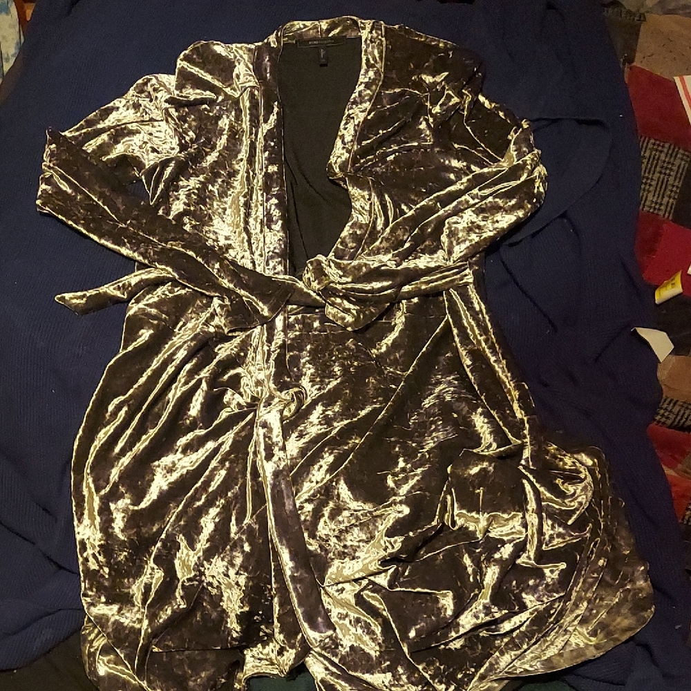Y2k Lady Grail. BCBGMAXAZRIA Crushed Velour Long-sleeve Wrap Midi Dress Size Xl